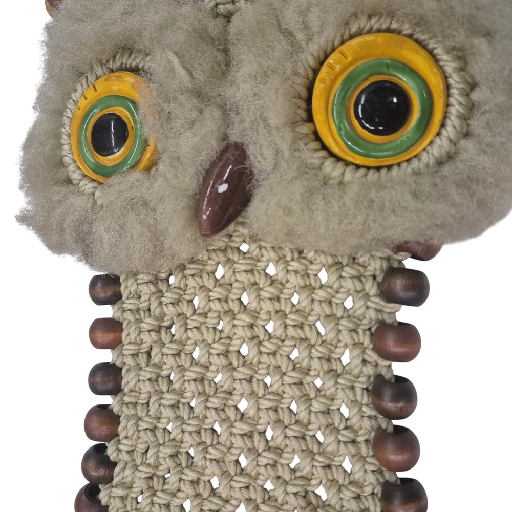Vintage Macrame Owl Wall Hanging Boho Wood Bead‎ Tassel Decor Beige 17 Inch - Picture 7 of 9